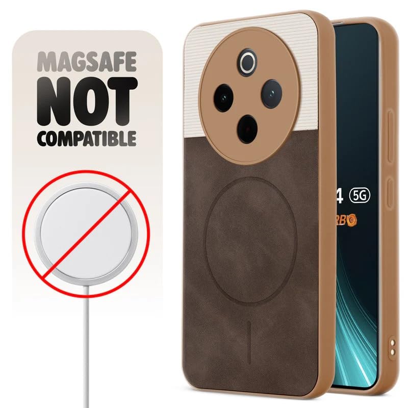 Image of Bintage case Macc-Safe Design Hard Light Weight Back Case | Soft Border Camera Protect | Dual PU Leather Finish Back Cover Compatible for iQOO Z10 5G /Vivo T4 5G - White & Cherry Brown