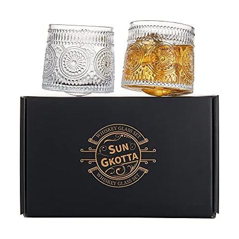 SUN GKOTTA Old Fashioned Rocks Glass Set of 2, Whiskey Glasses for Drinking Bourbon, Scotch , Cocktails Cover