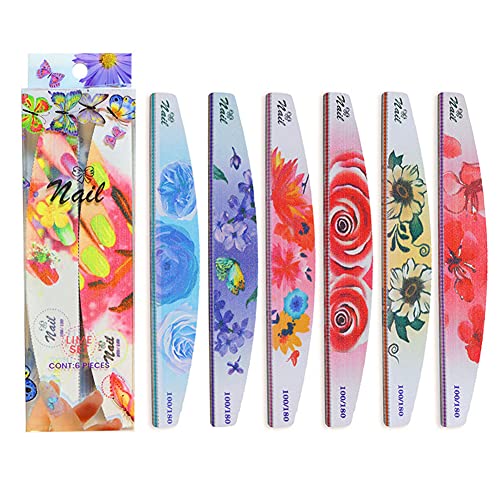 Lot de 6 limes à ongles Grain 100/180 - Lime professionnelle à ongles double face - Outils de manucure de plaque émail Cover