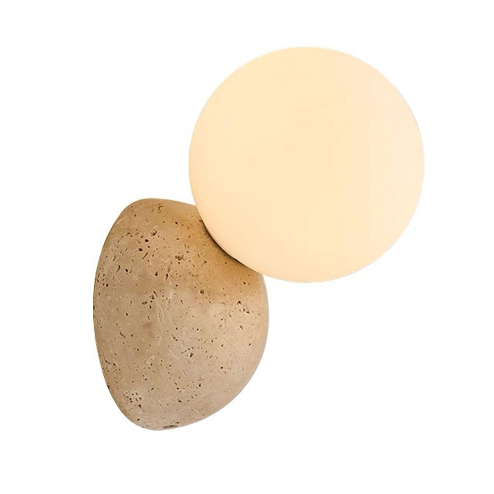 KBUUKYYXouy Yellow Travertine Wall Lamp Japanese Style Art Lighting Fixture with Globe Glass Shade, Marble Wall Sconce Natural Stone Bedside Wall Light for Foyer Bedroom Stairs