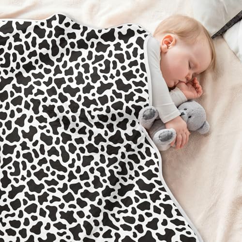 Image of Baby Swaddle Blanket for Baby Boy and Girl Soft Security Bed and Play Blanket for Nursery /Strolleoddler Bed /Car seat 30X40in Simple Cow Print Pattern