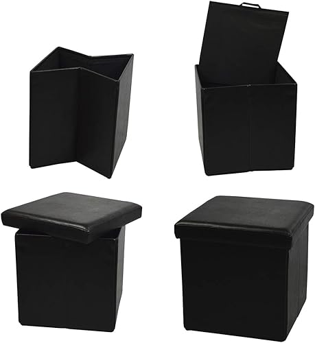 Miniatura 5 de Attraction Design Banco otomano de almacenamiento de piel sintética, taburete reposapiés plegable, asiento acolchado, cubo de almacenamiento, banco