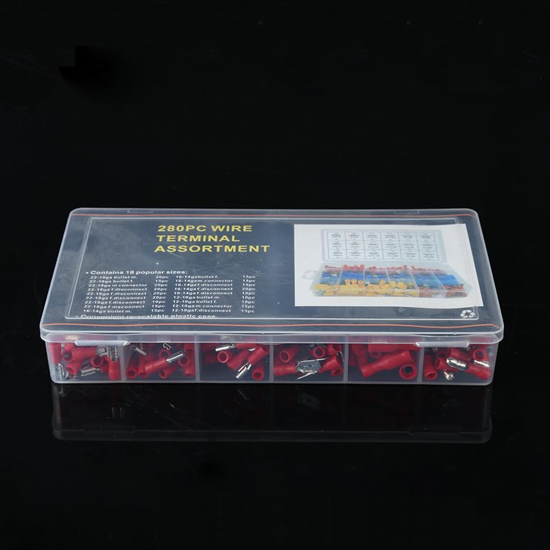 280pcs/box Wire Terminal Assortment Pre-Insulated Terminals Insulated Electrical Connectors Terminals 18 Popular Sizes - (Color: 280pcs)