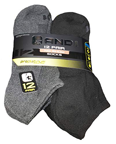AND1 Black & Gray 12 Pair ProPlatinum No Show Socks