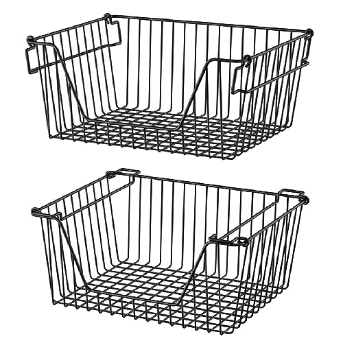 Slideep 14'' Black Stackable Storage Baskets Sturdy Metal Wire Freezer