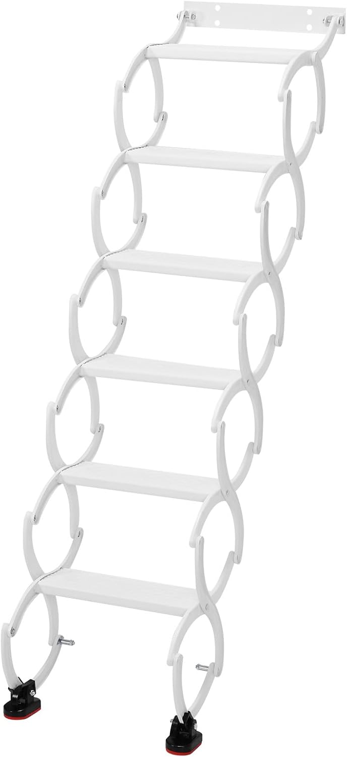 5-8 Steps Wall Mounted Folding Ladder Anti-Slip Steps Attic Ladder Pull Down System 49.21in-78.74in Vertical Height for RV Storehouse (6 Steps)