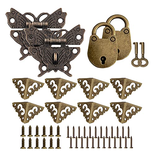 Vasemele Loquet Verrous Vintage 2 Pièces Antique Papillon Loquet Antique Fermoir Serrure à Boucle Papillon Rétro Moraillon Loquet Rétro en Forme de Papillon et Coin Vintage Protecteur Mini Cadenas