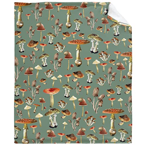caimizogojocrz Vintage Mushroom Collage Flannel Fleece Throw Blankets, Super Soft Cozy Lightweight Swaddle Blanket for Couch Chair Bed Sofa Office Teen or Nap Size 50