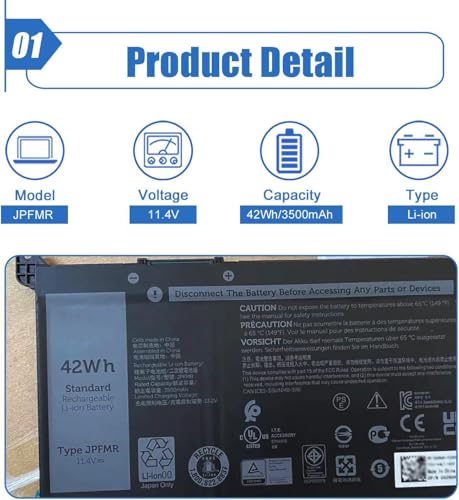 Image of 42Wh JPFMR laptop Battery Replacement for Dell Chromebook 3400 3100 2-in-1