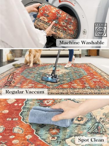 Lahome Boho Tribal Area Rug - 2X3 Distressed Small Entryway Rug Doormat Bohemian Faux Wool Non-Slip Washable Low-Pile Floor Carpet For Indoor Front Entrance Kitchen Bathroom thumb #4
