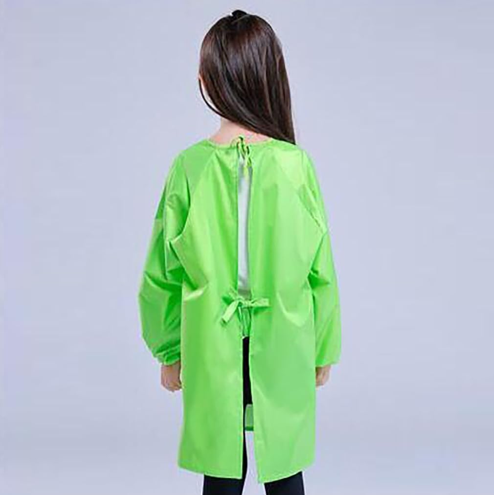 MESU Art Smock for Kids Colorful Painting Smock Children Artist Smock Waterproof Smock Full Coverage Long Sleeve Smock with Pocket Green 2XL - Image 3