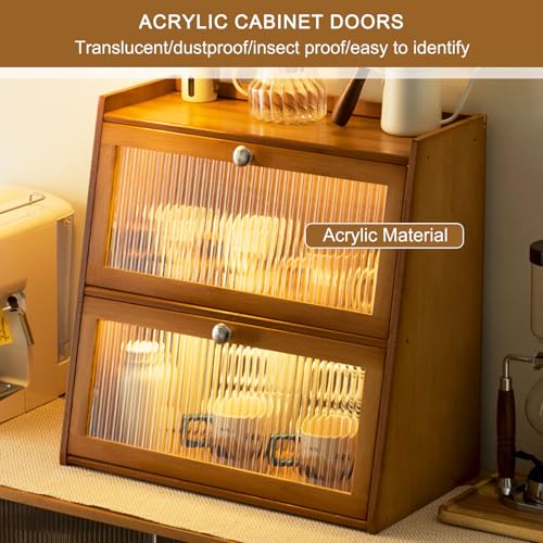 Elegante credenza da cucina in bambù, con sportello ribaltabile, per conservare spezie e alimenti, ecologico, salvaspazio, per casa e cucina