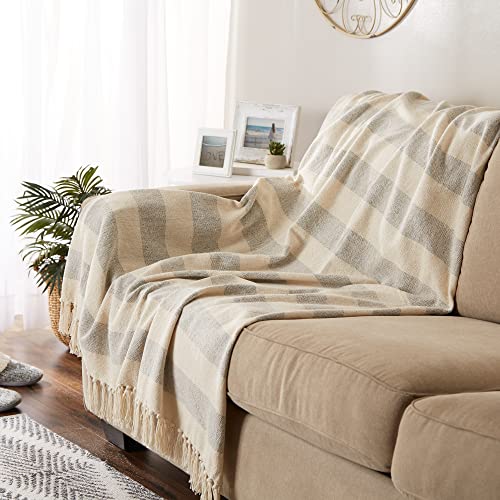 Dii Rustic Farmhouse Cotton Cabana Striped Blanket Throw With Fringe, 50 X 60 - Cabana Striped Gray #TOP25