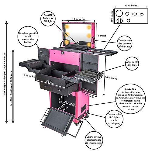 Shany Rebel Pro Series – Makeup Artists Multifunction Lighted Cosmetics Rolling Case With Fan - Proudly Pink #TOP3