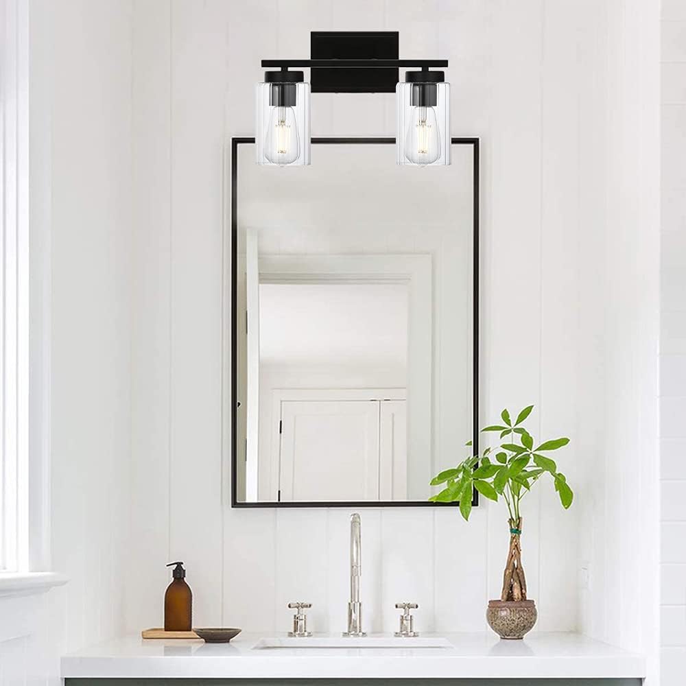 🛒 Crazy Deals TULUCE 2 Light Vanity Lighting Black Modern Wall Sconce Bathroom Lighting Finish with Clear Ribbed Glass Shade Bathroom Vanity Lights Wall Sconce Fixture for Bathroom,Mirror Cabinet, Living Room