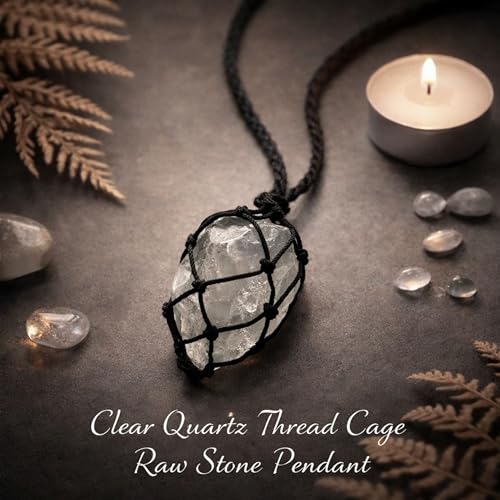 Image of REMEDYWALA Charged Energized Raw Stone Thread Cage Wrapped Pendant | Raw Stone Thread Cage Wrapped Pendant for Women and Men
