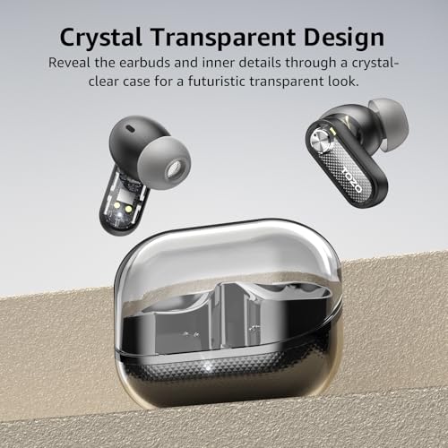 Image of TOZO Crystal Pods Hybrid Active Noise Cancelling Wireless Earbuds, 10mm Drivers Deep Bass, 4 Mics Smart ENC AI Calls, Real-Time AI Translation, 32 EQ via App, Bluetooth 5.4, Crystal Design