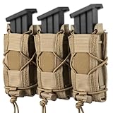 Punctsal Tactical Triple Mag Pouch, 9mm Molle Magazine Holster, Open-top Pistol Magazine Pouch for 9mm/.40 Calibers 45acp Glock S&W M&P Or Springfield 1911 (Khaki)
