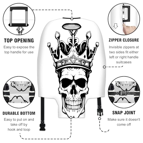 Travel Luggage Cover Suitcase Protector Scratch-Resistant Fit Not Included Suitcase Human Skull King In Crown Sketch Hand Drawn XL-30-32in3