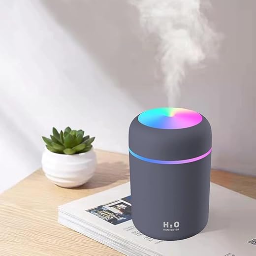 Home lane Portable Mini 300ml Cool Mist Humidifier with LED Night Light - USB Powered for Car & Office - Auto Shut-Off, 2 Mist Modes, Whisper Quiet (Random Colors)