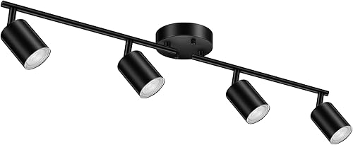 Lámpara de riel negra, moderna lámpara de cocina, luces LED giratorias de 4 luces, apliques de pared semiempotrados para comedor, pasillo, oficina