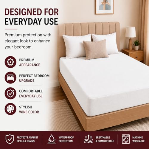 Image of Babylee 100% Waterproof King XL 78x72 Inch 6.5x6 Ft Fits Upto 10 Inch Mattress | Premium Terry Cotton Breathable Bed Protector | Mattress Cover for Double Bed | White
