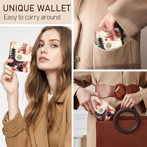 Image of Kelvoris Japanese Sunset Goth Small Rfid Women Wallet Zipper Coin Pocket | Bifold PU Leather Compact Cash Credit Card Holder, Travel Purse for Female Ladies Teen Girls, 1 ID Window 10 Card Slots