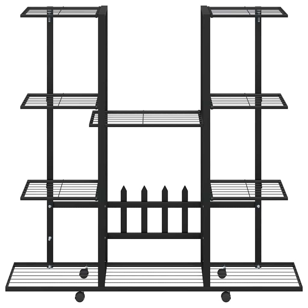Ogrodnik z kołami 94,5x24,5x91,5 cm Czarne Żelazo | Żelazny stojak na rośliny, stabilny, ruchomy, do wnętrz