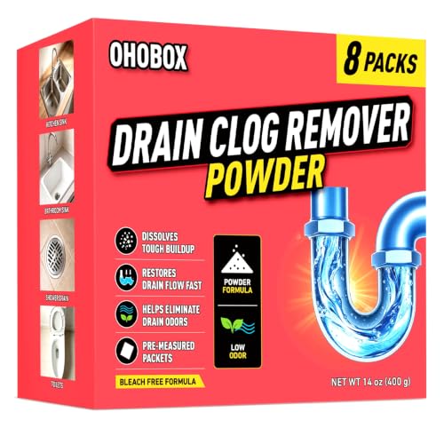 Drain Clog Remover Powder, Sink & Shower Drain Cleaner, 8 Packets