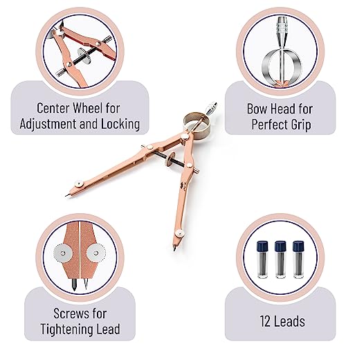 image for Mr. Pen Professional Geometry Compass - Rose Gold, Metal with Lock, Dr