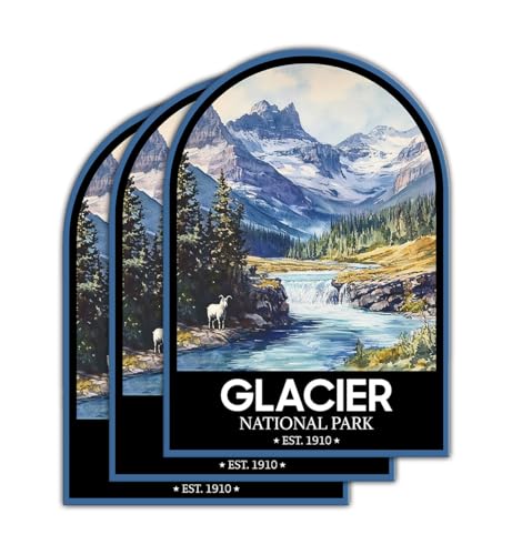 (3 Psc) Glacier National Park Sticker - Nature Decal - Camping Decal for Nature Lover Or Camper -...