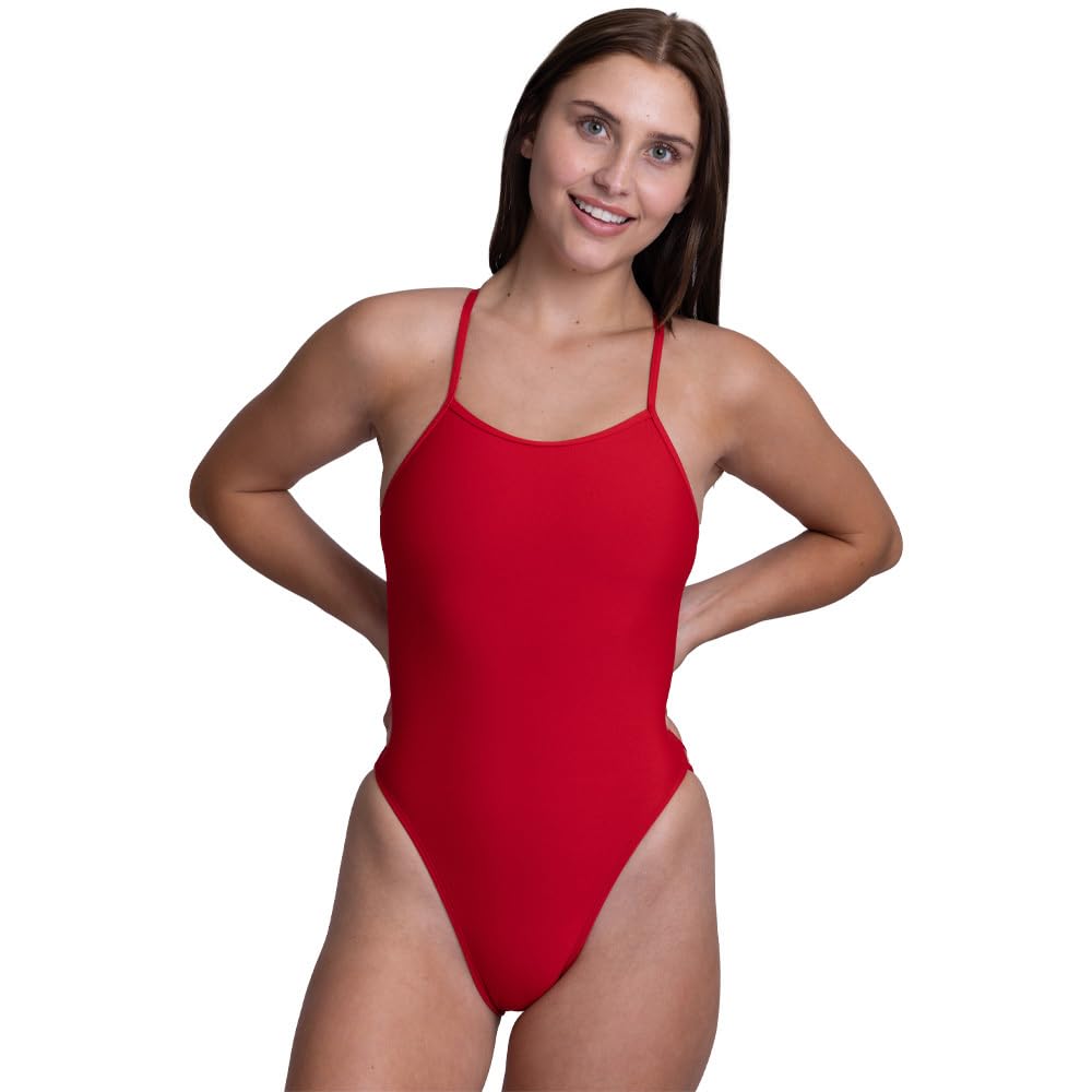 JOLYN Alyssa Fixed Back Women's Athletic One Piece Swimming Costume for Competitive Swimming, Lifeguarding, Diving, Medium Coverage, Red, 30