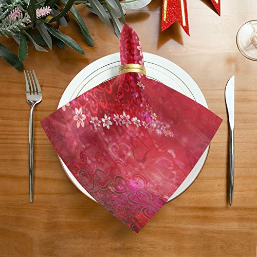Nander Mother's Day Beautiful Hearts Flower Cloth Napkins Soft Comfortable Reusable Set Of 6 Napkins Perfect For Family Dinners,Weddings,Cocktail,Kitchen(20 By 20 Inch) #TOP1