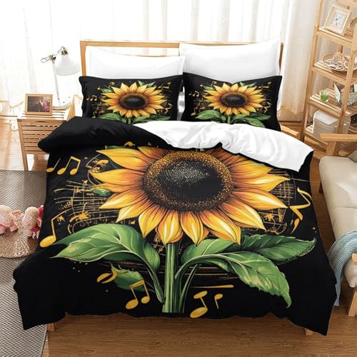 Housse de couette tournesol fermeture éclair parure douce 140x200 - 3