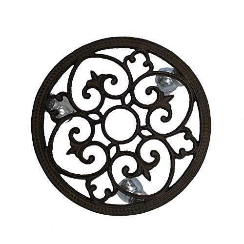 Comfy Hour Rustic Style Collection Cast Iron Round Garden Plant Trolley Flowerpot Holder