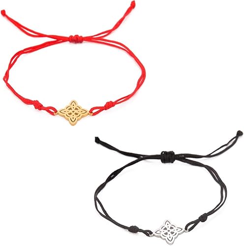 unift Pulsera para mujer con nudo de bruja celta, pulsera mágica en capas de acero inoxidable, pulsera mística de doble cuerda, joyería celta, Sin