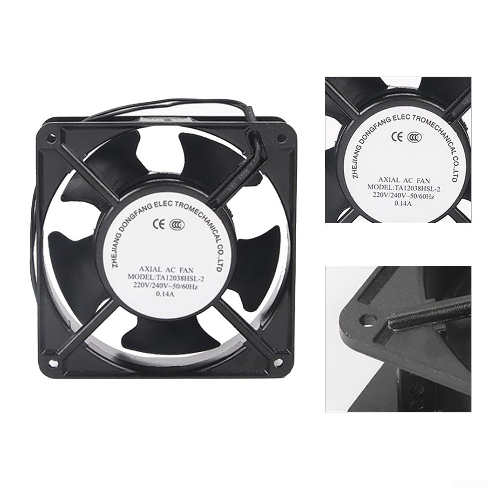 Ventilador axial para casete de chimenea, funcionamiento silencioso, ventilador axial con aspas metálicas, para estufas, extractores, chimeneas, estufas de leña, 120 x 120 x 38 mm