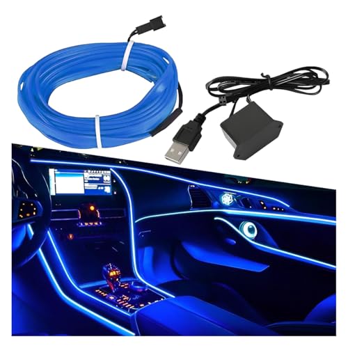 ZIMISI EL Wire Car Interior LED Strip Lights, 5V 16FT Neon Light Strip with Sewing Edge, USB Electroluminescent Car Interior Lights with Fuse Protection, Vehicle Ambient Lighting Decorations (Blue)