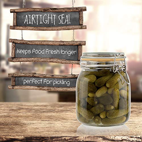 Image of Glass Jar with Airtight Lid Leak Proof Rubber Gasket (33 oz) | Food Storage Jar, Wide Mouth, Leak Proof Kitchen Canister