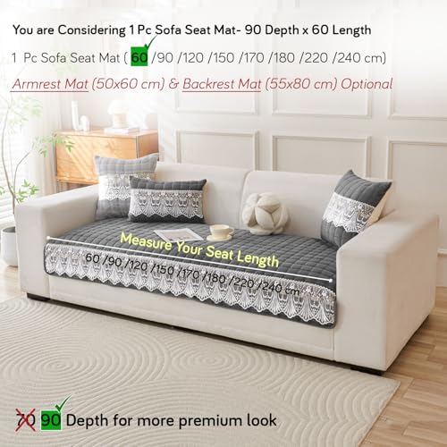 Image of HOKIPO 'BelleLace Series' Imperial Milk Velvet Sofa Cover Mat with Lace Design| Make Your Own Sofa Cover Set, Mat Length 90(D) x 60(L) cm, Porpoise Grey (AR-5962-DGRY)