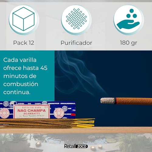 Miniatura 5 de Varillas De Incienso, Incienso Nag Champa, Original Enrollado A Mano De La India, Meditación Y Relajación, Contiene 12 Cajas De Varillas De 15 G 180 Varillas En Total
