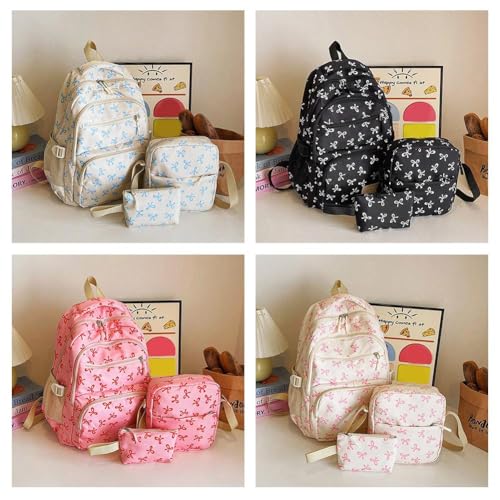 3Pcs Coquette Bow Backpack, Nylon Backpack Built-in Organizer, Aesthetic Daypack Bow Rucksack, Lightweight Travel Daypack for Women Girls2