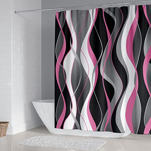 Beifivcl 4Pcs Red Shower Curtain Sets With Non-Slip Rugs, Toilet Lid Cover And Bath Mat, Black And Gray Bathroom Decor Set Accessories Fabric Waterproof Shower Curtains With 12 Hooks, 72 X 76 Inch #TOP1