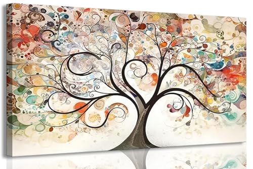 Tree of Life Canvas Wall Art Abstract plant picture Natural Scenery Poster Print Modern Large Color Painting Artwork for Living Room Bedroom Bathroom Office Home Decoration,24x12in