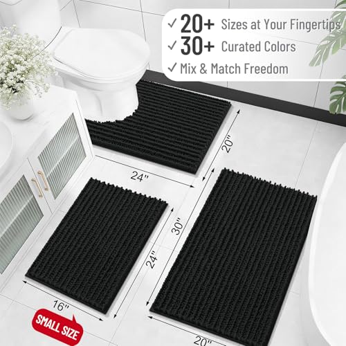 Image of OLANLY Bathroom Rug Mat 36x24, Thick Soft and Absorbent Chenille Bath Mat, Non-Slip Rubber Backing, Machine Washable Quick Dry Bath Rugs for Tub Shower Floor, Home Decor Accessories, Black
