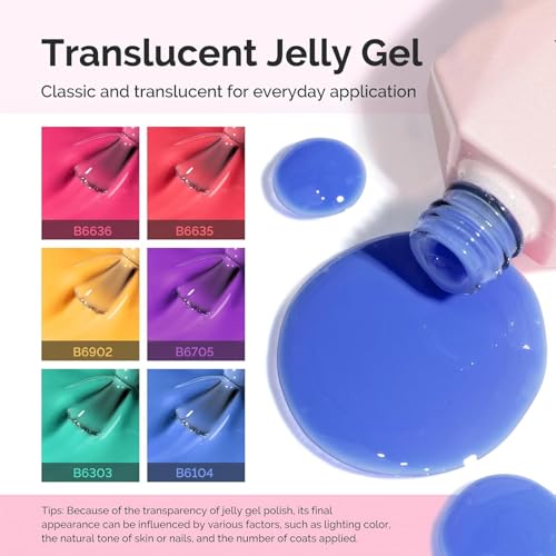 Image of MelodySusie Jelly Gel Nail Polish Set,6PCS Milky or Jelly Texture,Neon Splash Colors Soak Off UV LED Light Cure or Salon Manicure and Nail Art DIY at Home 15ML