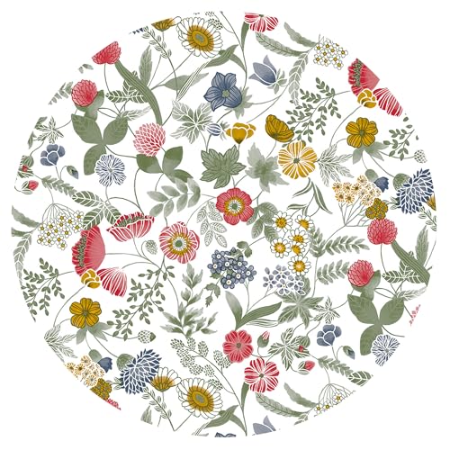 Image of QPC Direct Wild Flowers Multi PVC Oilcloth Table Cover Vinyl Tablecloth, 135cm (53") Diameter Round