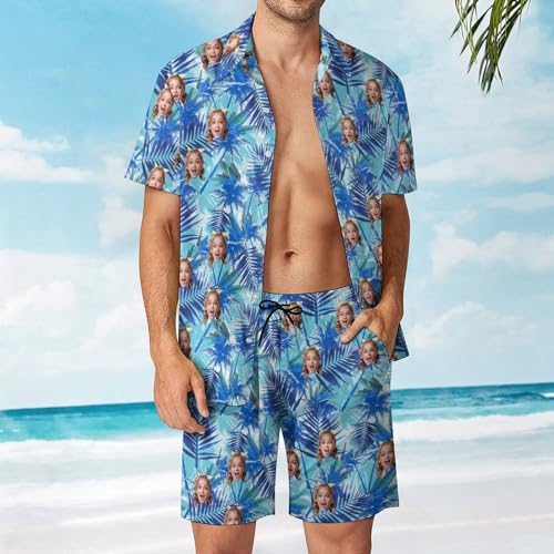Custom Matching Couple Hawaiian Set with Face Personalized Summer Printed Short Sleeve Shirts sleeveless dress Suit2