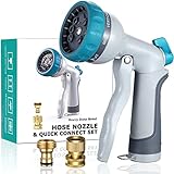 UEHICT Gartenbrause Gardena Handbrause Garten - Brause Gartenschlauch Spritze Premium Multibrause & Messing Schlauchverbinder, Robust Wasserspritze Garten, 8 Modi, Verstellbarer Wasserdurchfluss