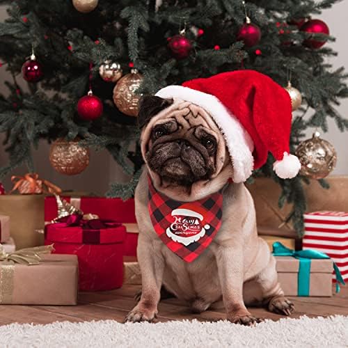 Dog Christmas Bandana Hat Outfit, 4 Pack Xmas Cat Puppy Scarf Neckerchief Plaid Triangle Bibs for Medium Small Dogs Pets Festival Party Accessories Decoration